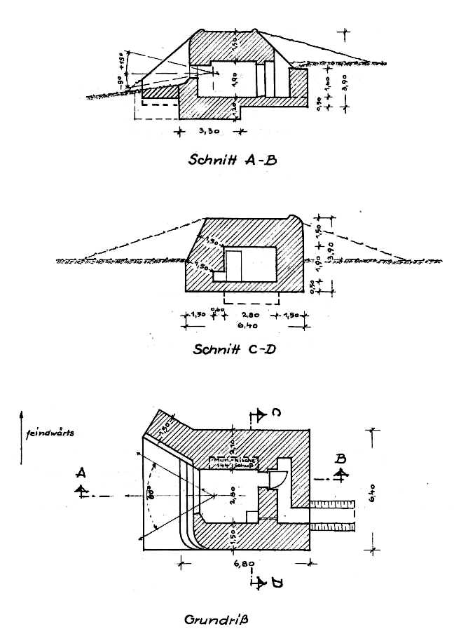 Plan d'un Regelbau type 667 avec flanquement à droite