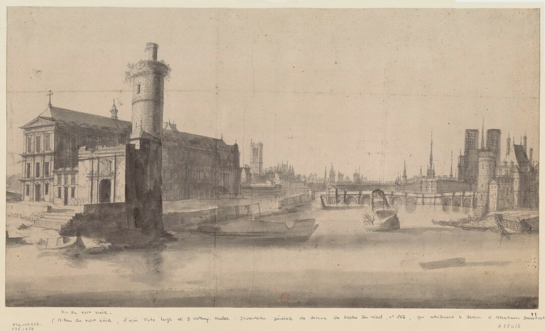Au bord de la Seine rive droite, la Porte Neuve et la tour du Bois