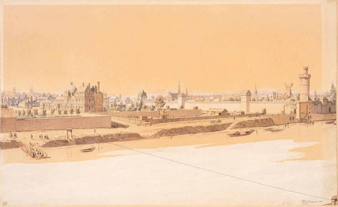 Le Palais des Tuileries, rue Saint-Niçaise, Porte Neuve et Porte Saint-Honoré en 1585. (Composition rétrospective)