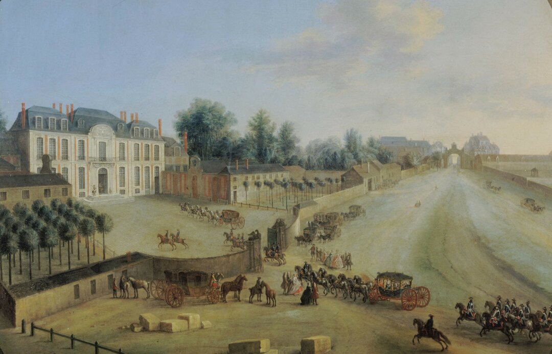 Vue du Château de la Muette avec l'arrivée du Roi