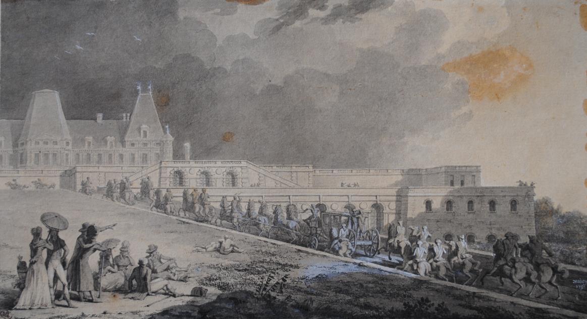 Retour de la promenade de Mr le Dauphin (Louis XVII) au vieux château de Meudon, Isabey, 1791