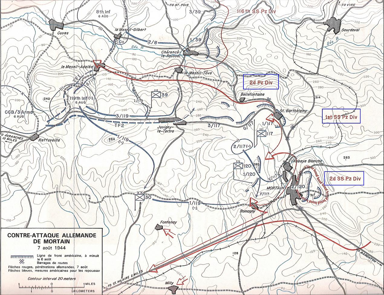 Contre attaque de Mortain : positions des divisions allemandes