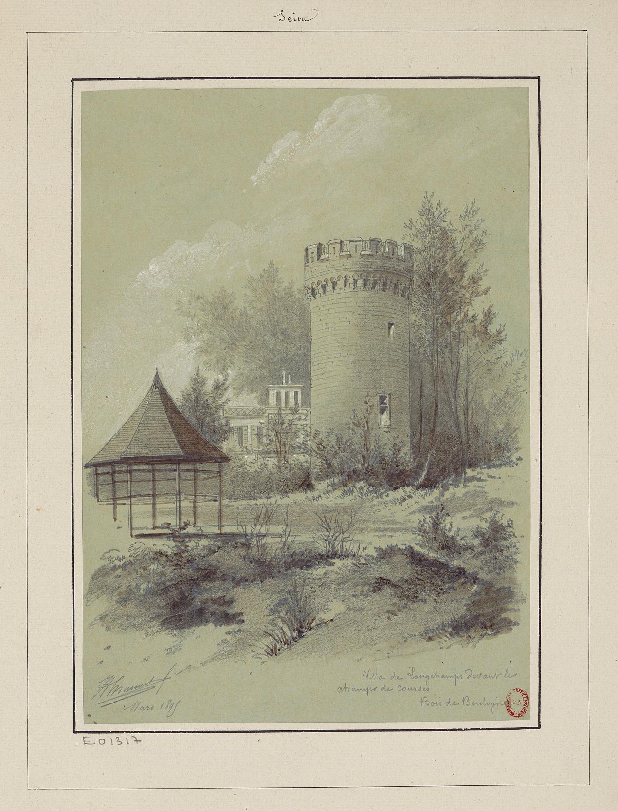 Villa de Longchamp devant le Champ de courses - Bois de Boulogne - Seine - dessin - JA Chauvet (Jules-Adolphe Chauvet) 