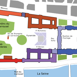 Plan du Louvre avec emprise du palais des Tuileries (disparu)
