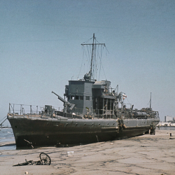 A beached French coastal patrol craft at low tide - Dunkerque 1940