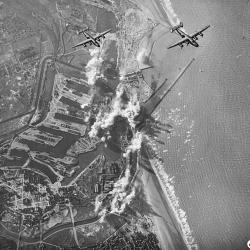 Bombing of enemy harbor installations Dunkirk France WWII