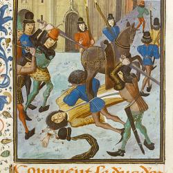 Assassinat du duc Louis d'Orléans. Enluminure du Maître de la Chronique (…)