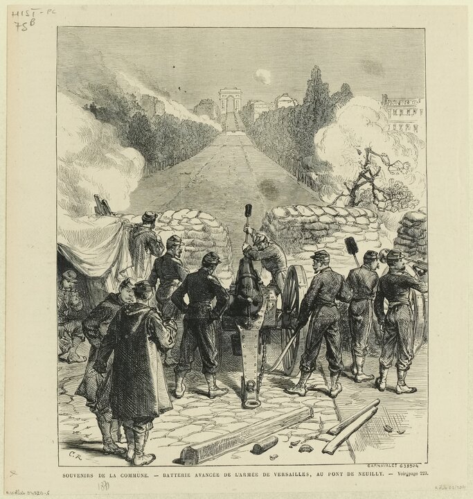 Souvenirs de la Commune. - Batterie avancée de l'armée de Versailles, au pont de Neuilly. -