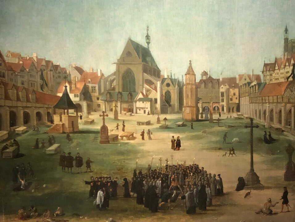 Cimetière et église des Innocents attribué Attribué à Jacob Grimer (Anvers 1526 - 1589) Extrait