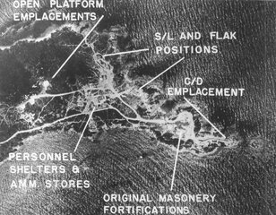 Coastal Defense positions south of Hyeres before precision bombing 11 Aug 44 - WWII