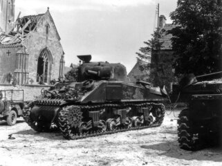 Destroyed M4 Sherman tanks from the 2 nd Canadian Tank Division