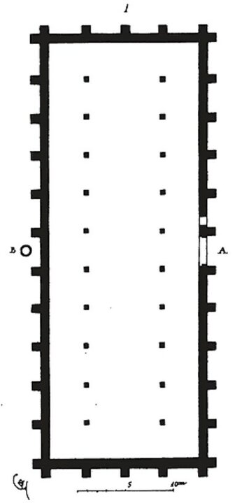 Plan de la grange de l'abbaye de Longchamp fig1