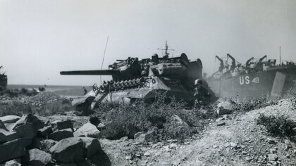 During the Allied invasion of southern France, tank destroyers waste no time after hitting the beach on D-Day to get started